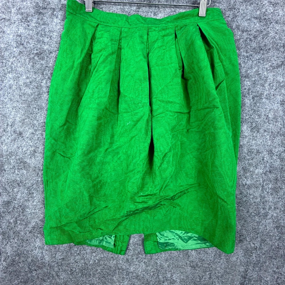 Vintage Guy Laroche Paris Pencil Skirt Womens M Kelly Green Pleated Office Siren